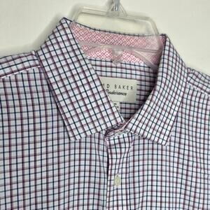 Ted Baker Endurance red white blue cotton long sleeve button down shirt 16 34/35